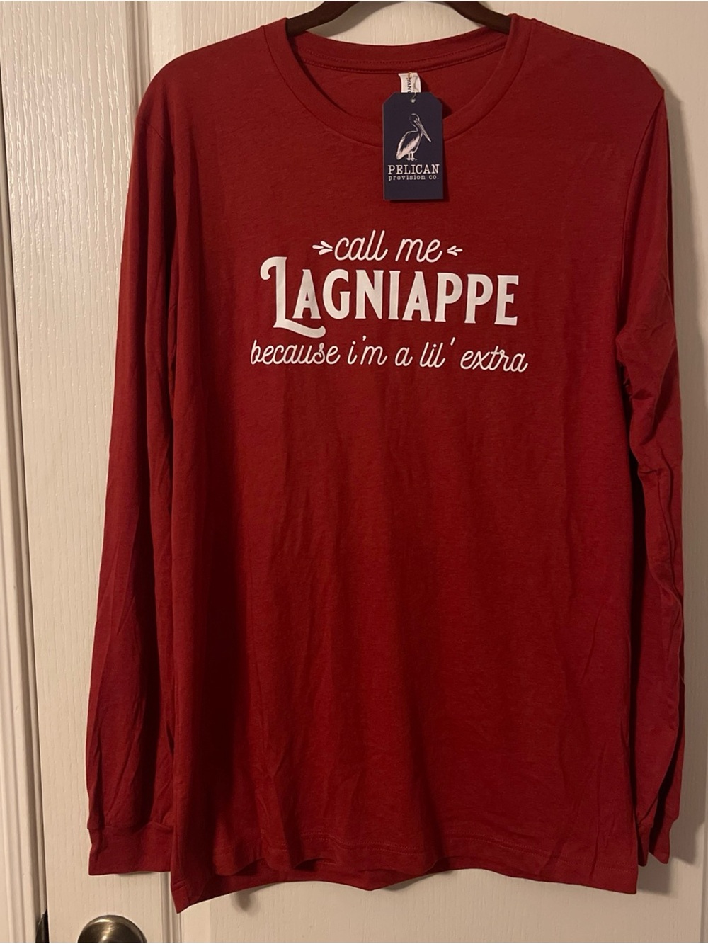 Bella Canvas LS NWT Shirt Call Me Lagniappe Lil Extra Red Ladies Large